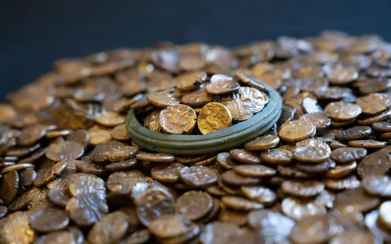 A large pile of old coins. 