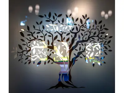 Tree etched into glass