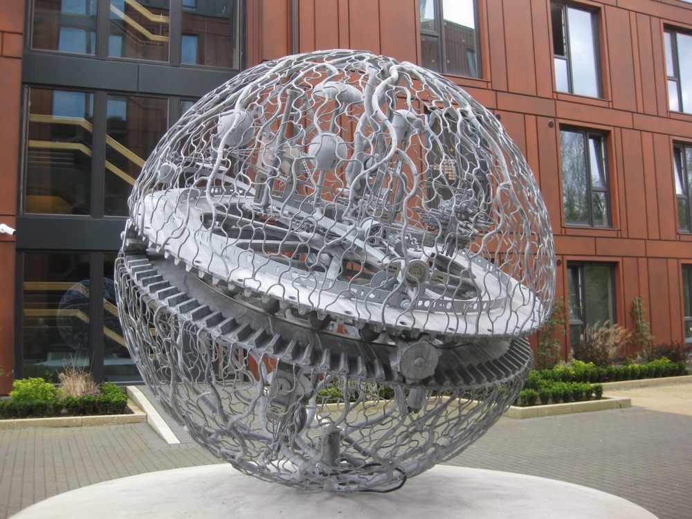 Large spherical metal sculpture