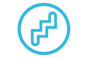 Light blue steps in a light blue circle