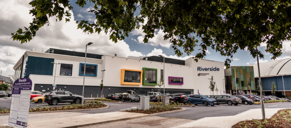 Outside of building, as seen from car park