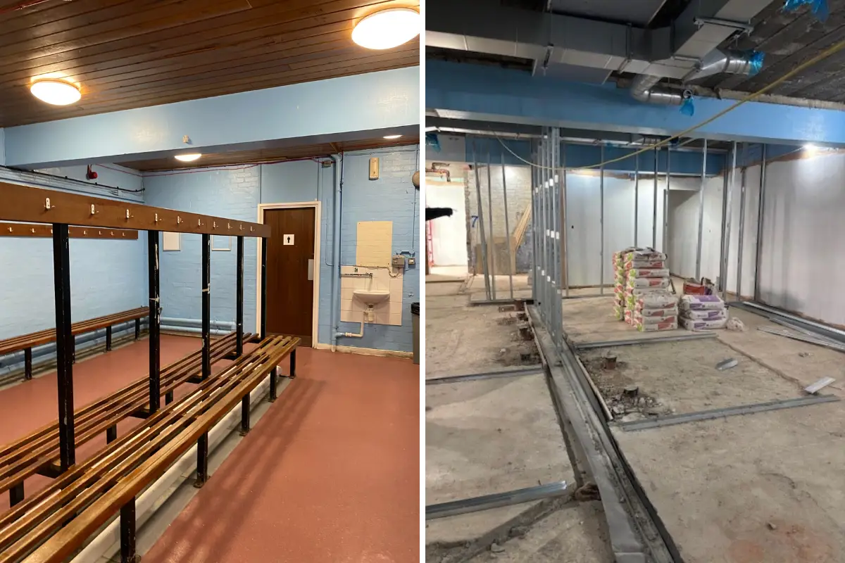 Dovedale changing rooms pre-refurb and current progress of refurbishment works