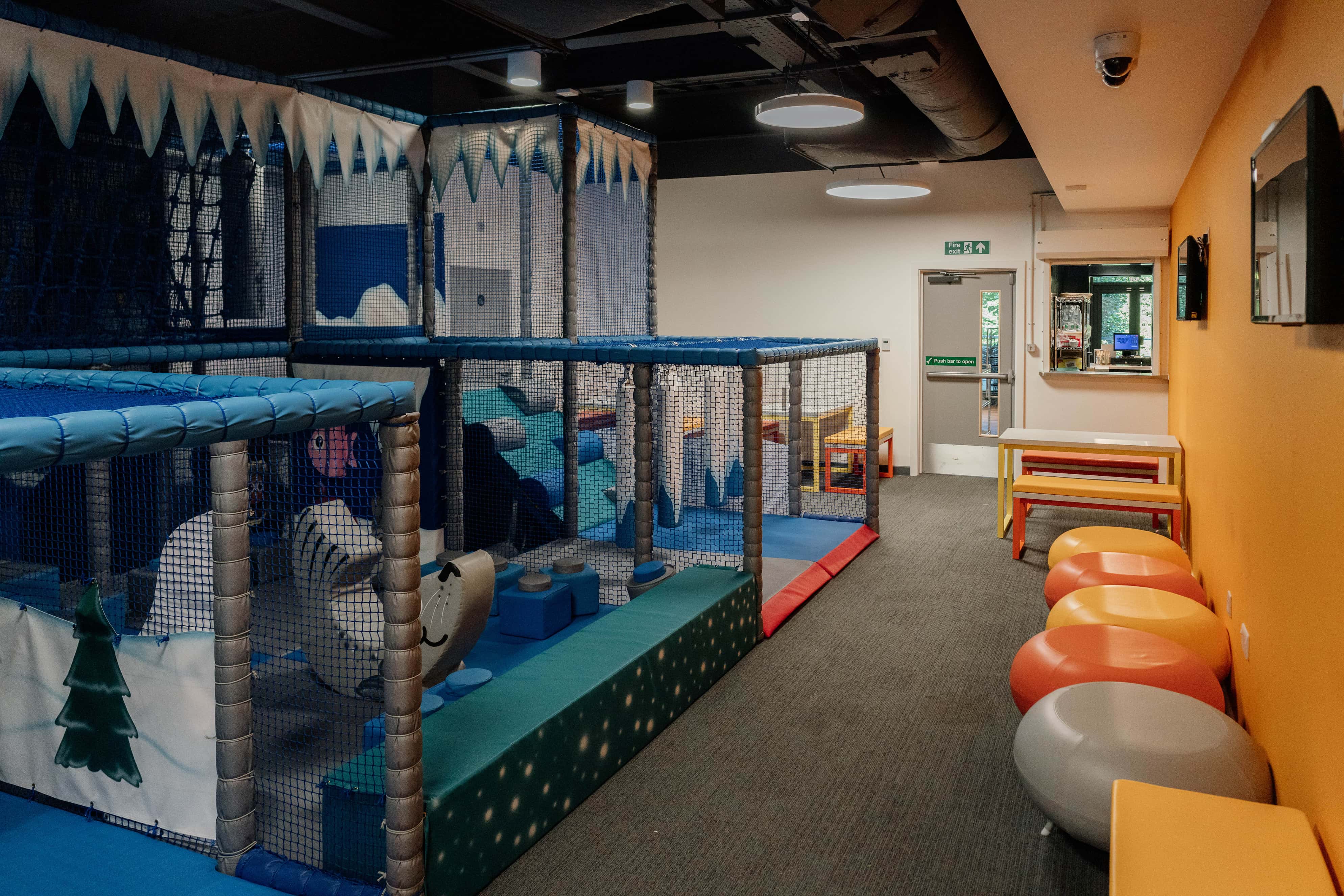 Soft play area with seating running alongside