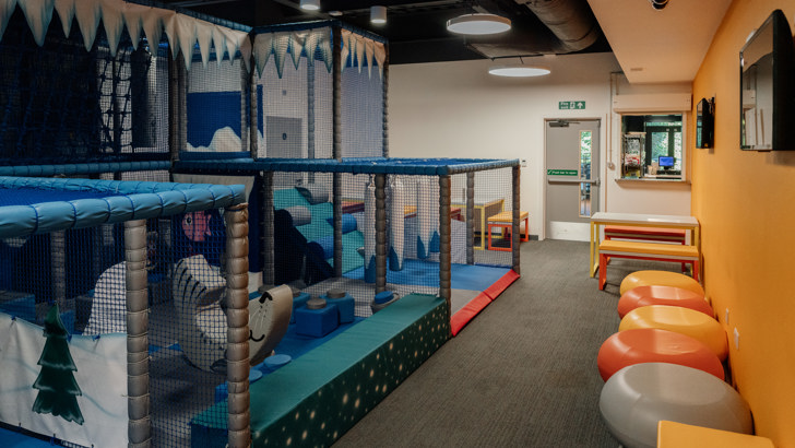 Soft play area with seating running alongside