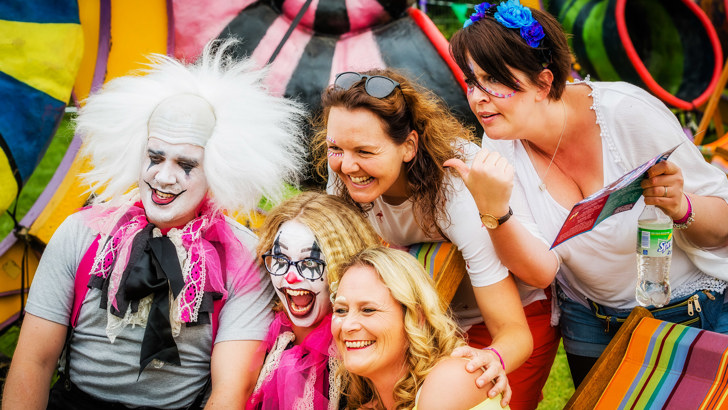 Fling attendees with some people wearing crazy clown facepaints