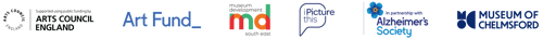 Logos for Museum Development, Arts Council England, Alzheimer's Society, and Chelmsford Museum