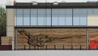 Timber-clad relief on the side of a building preview
