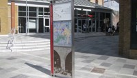 Public information board, including map, outside Chelmsford railway station preview