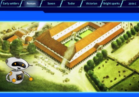 Computerised version of building with sparky graphic character
