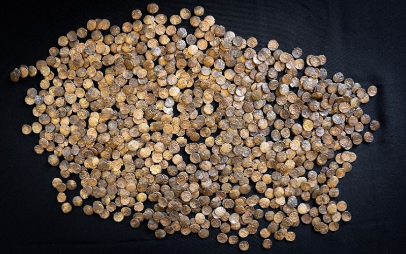 A large pile of gold coins.