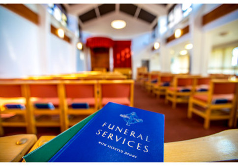Funeral services book and seating in Chapel