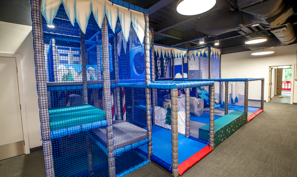 Soft play area decorated with winter theme