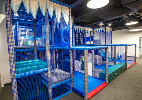 Soft play area decorated with winter theme