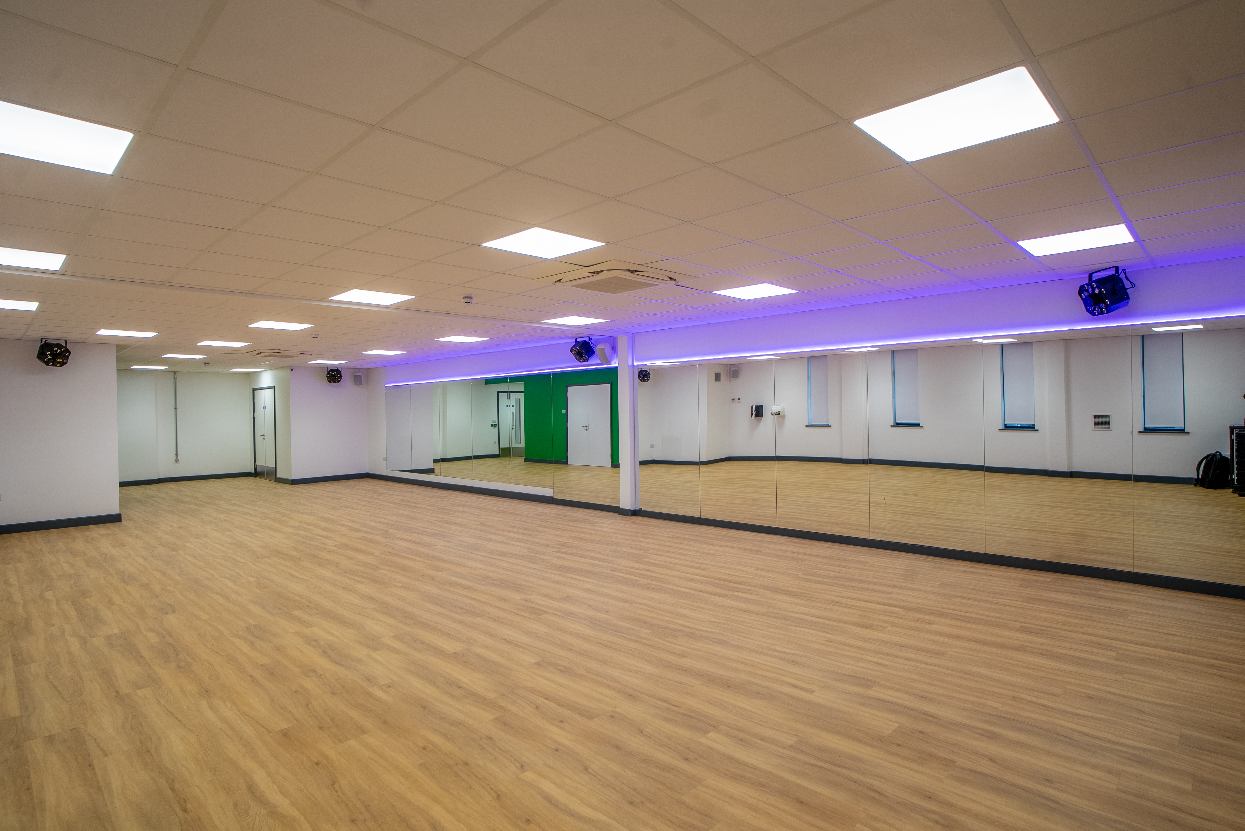 Exercise studio at Dovedale Leisure Centre with one mirrored wall 