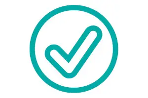 Green tick outline surrounded by a green circle