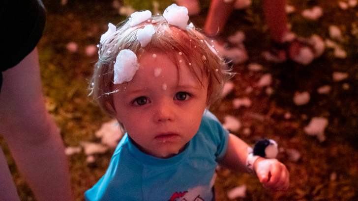 Small boy with foam in his hair
