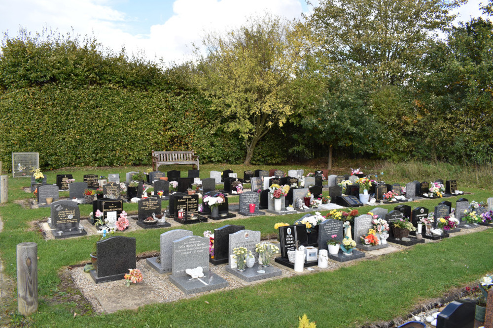 Graveyard with small headstones for cremated remains