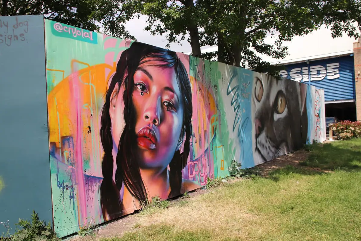 Mural art of a girl and a cat