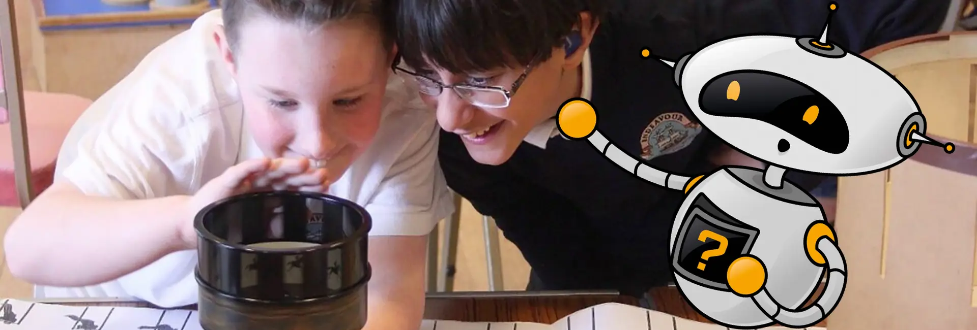 Children playing with museum object