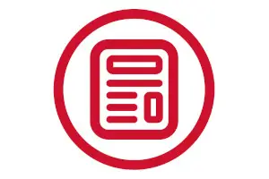 Red newspaper icon with a red circle border