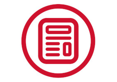 Red newspaper icon with a red circle border