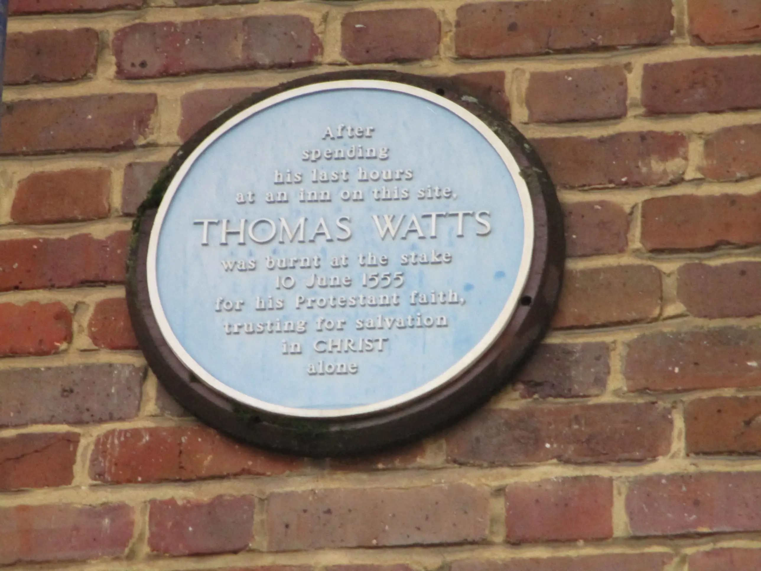 Blue plaque for Thomas Watts, a Protestant martyr