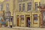 Watercolour painting of building that now bears a blue plaque for Benjamin Pugh