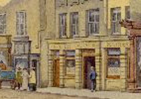 Watercolour painting of building that now bears a blue plaque for Benjamin Pugh