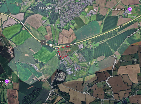Map show location of proposed site marked in red