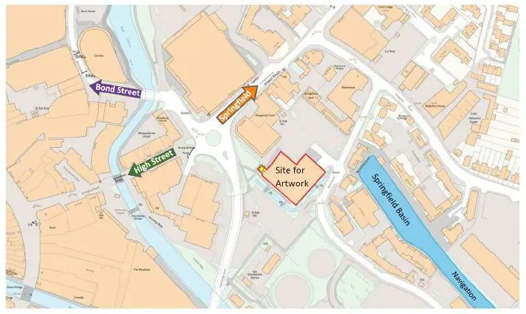 Map of Chelmsford city centre showing location of Meadows Retail car park