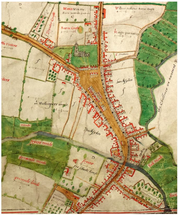 Ancient map, showing cathedral, Tindal Square and High Street