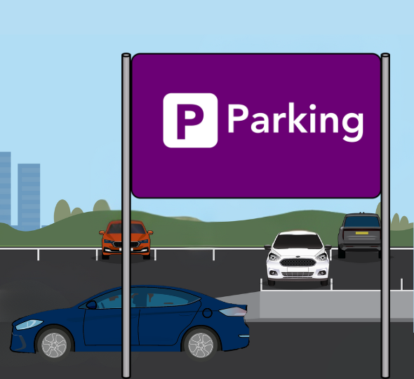 Graphic of car park and parking sign