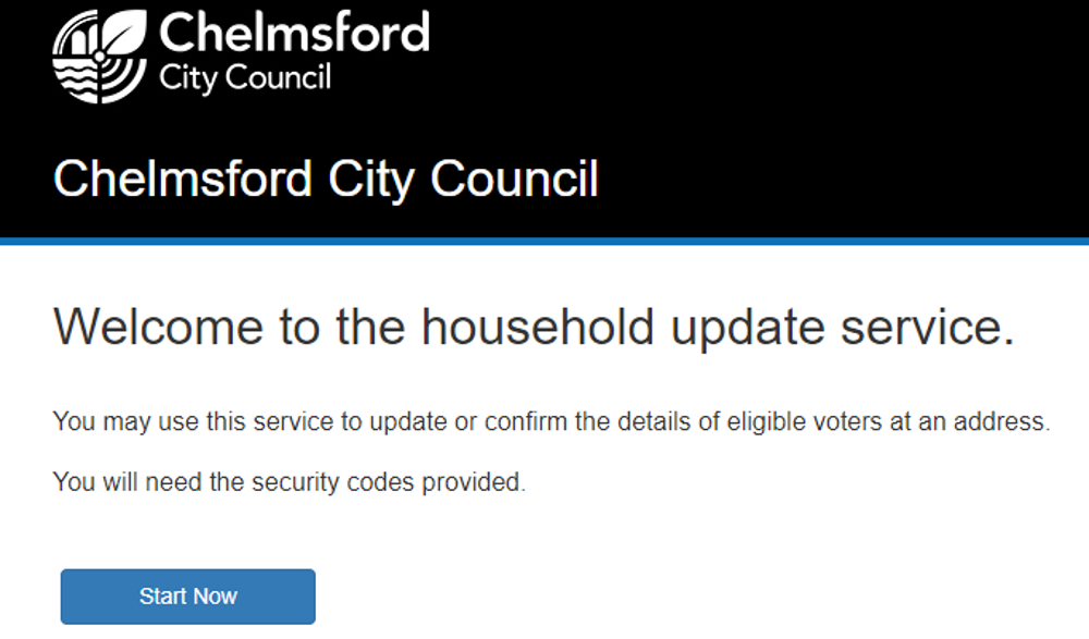 Screenshot to show what the household response webpage looks like