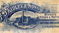 Advert for T. D. Ridley and Sons, Brewers, Millers and Maltsters, Hartford End Brewery. Chelmsford preview