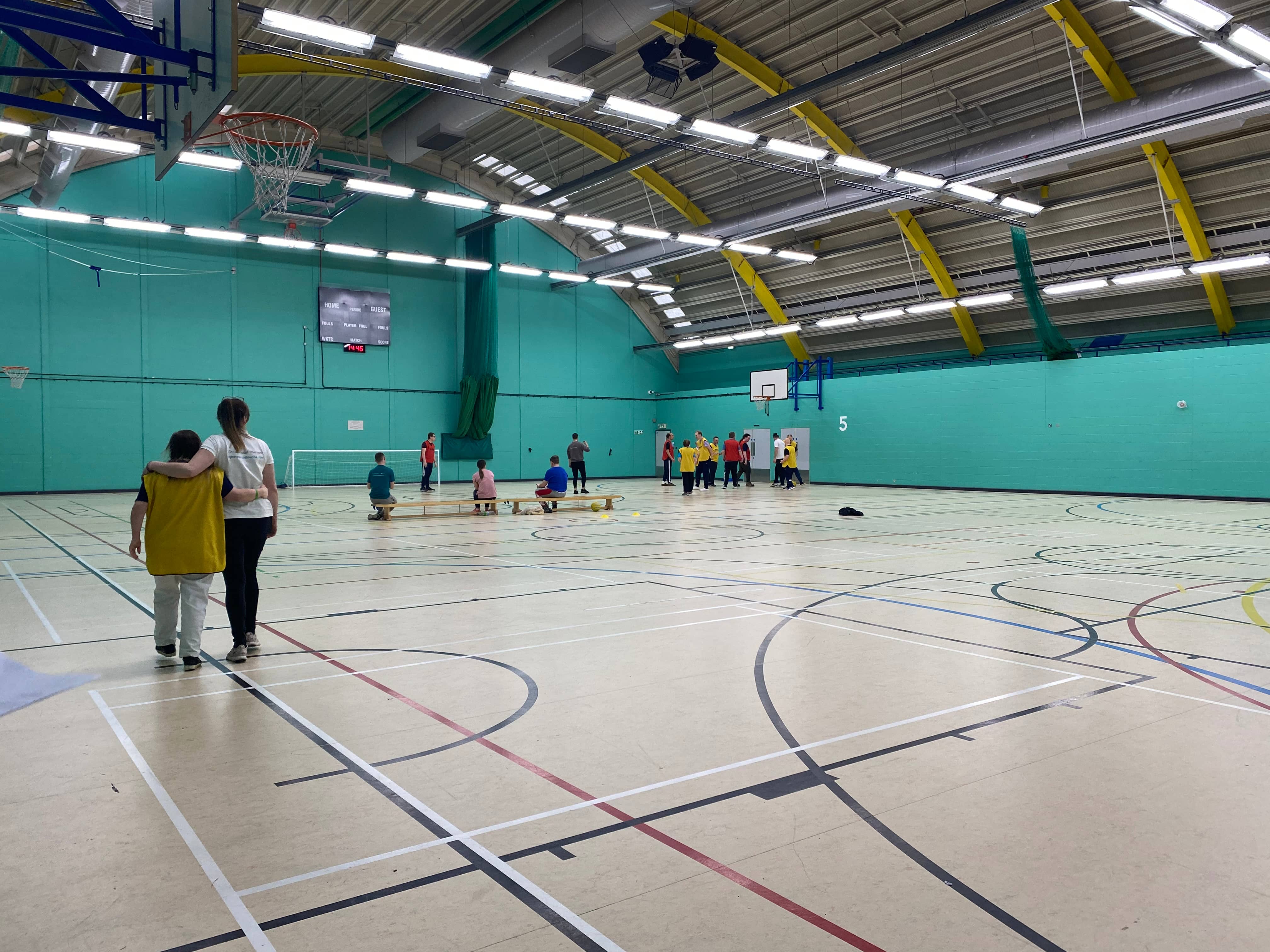 Multiple sports being played in a sports hall