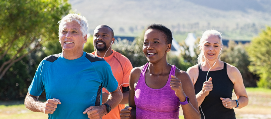 A group of adults running.