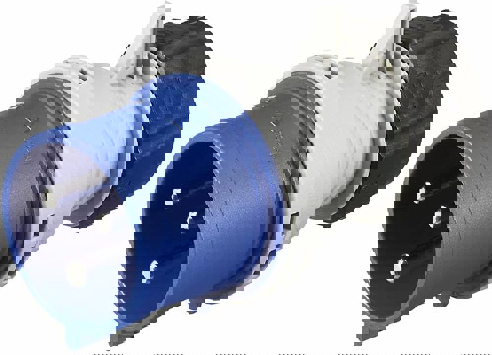 Large round blue plug, with three round pins in a triangular layout