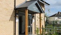 Front entrance with canopy saying "Lanton Hall" preview