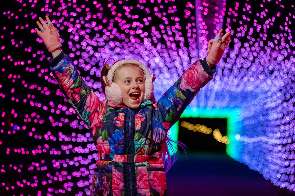 Girl in light tunnel