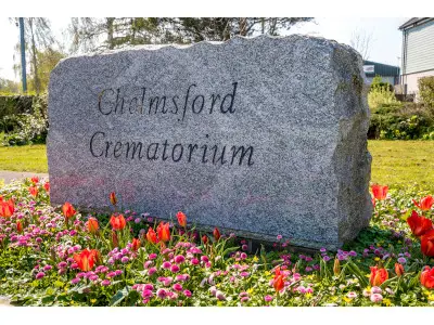 Large stone engraved with the words 'Chelmsford Crematorium'