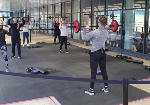 A Riverside Leisure Centre outdoor exercise class in action