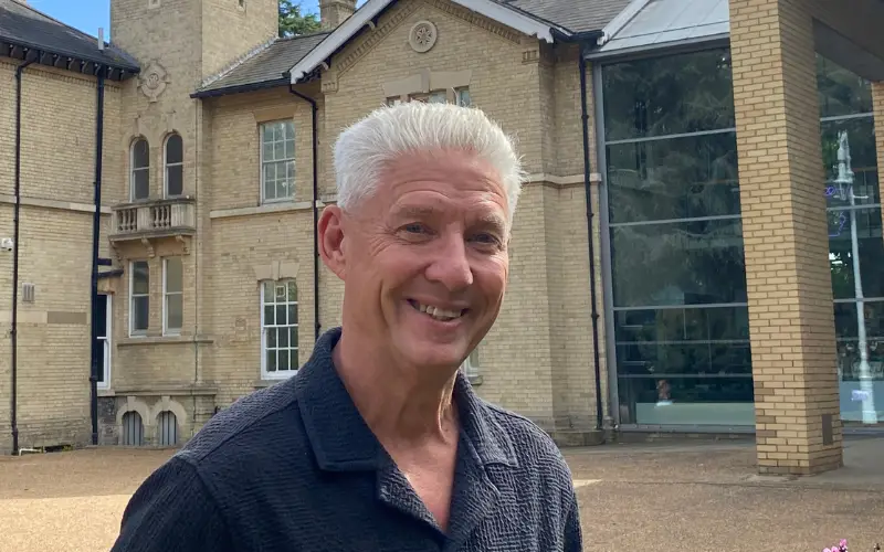 Author Kes Gray standing outside the Museum of Chelmsford.