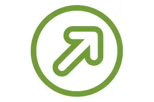 Green up right arrow in a green circle