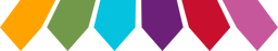 Logo featuring six banners, in yellow, green, blue, purple, red and pink