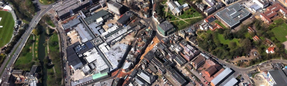 Aerial view of city centre before development of Bond Street
