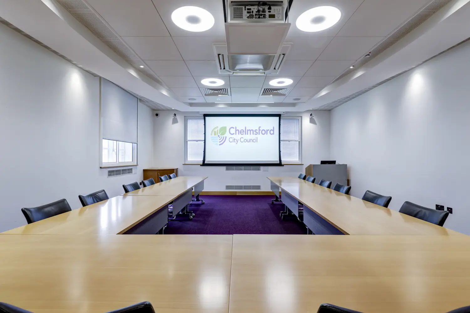 Meeting room set out in board room style