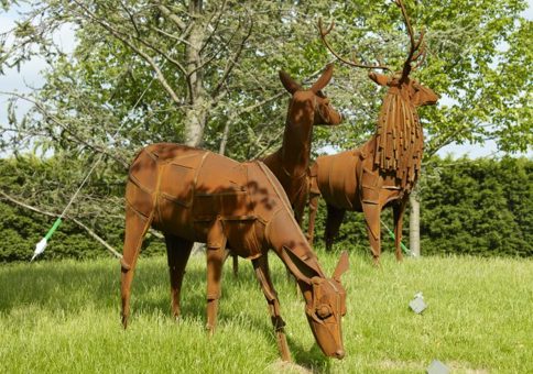 Three statues of deer