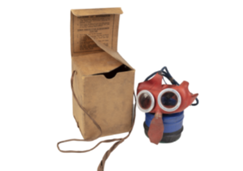 Gas mask and its cardboard box