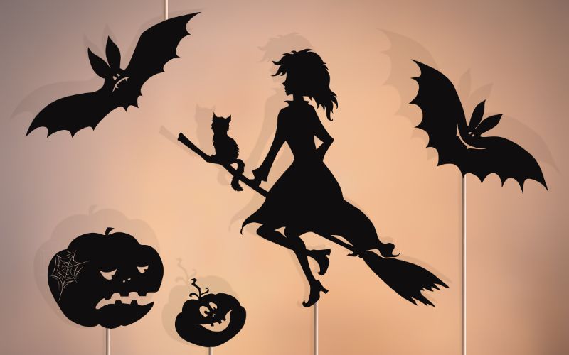 jack-o'-lanterns, bats and witch shadow puppets.  