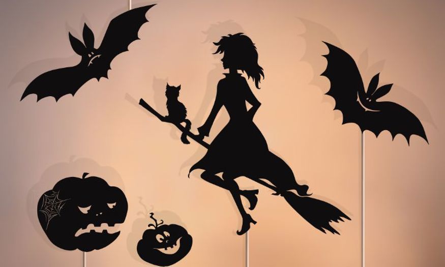 jack-o'-lanterns, bats and witch shadow puppets.  